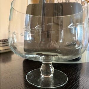 Elegant Clear Glass Goblet with Etched Floral Design